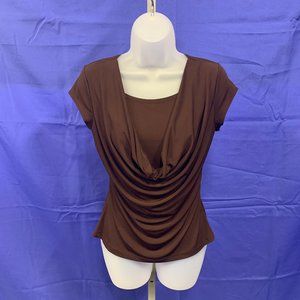 Women's Brown Short Sleeve Scoop Neck Blouse SP